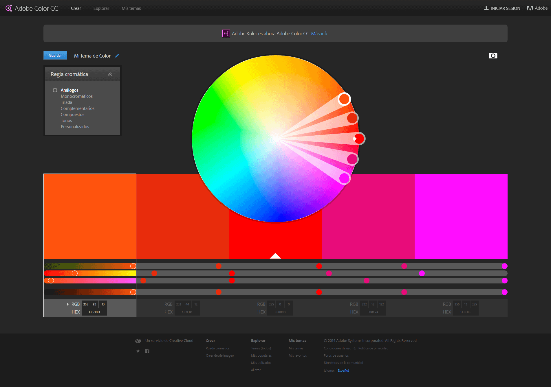 Rueda cromática Esquemas de color Adobe Color CC